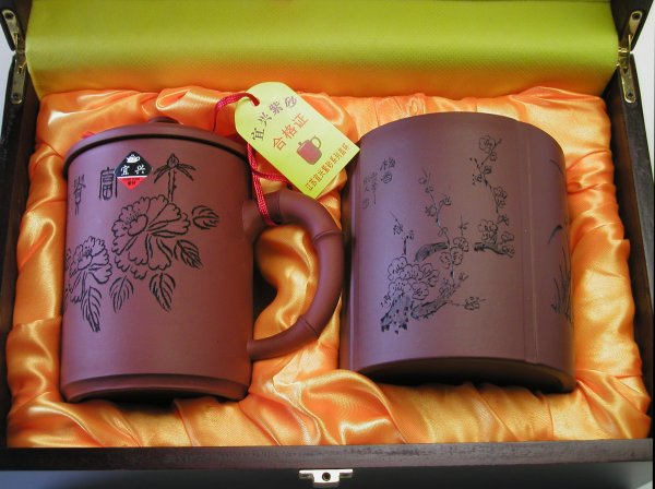 【中国茶器】紫砂製蓋付きマグカップセット