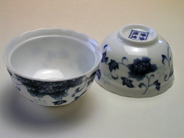 【中国茶器セット】景徳鎮骨瓷蓋碗茶器セット（縁取り青花）