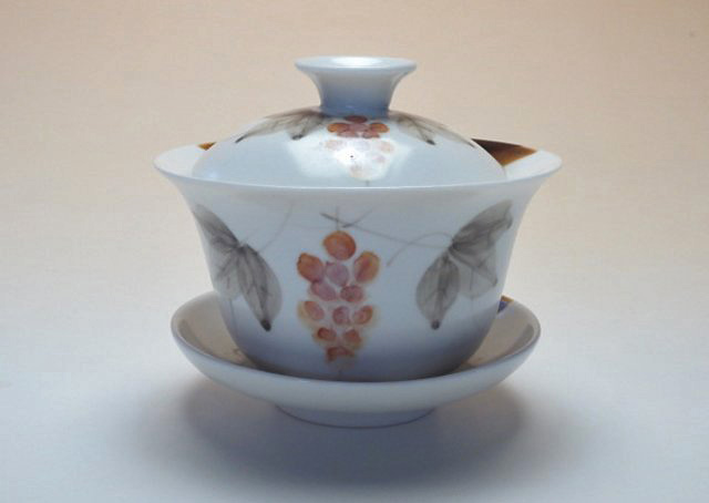 【中国茶具】手描き葡萄文蓋碗